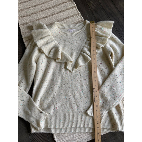 Lauren Conrad Cream Ruffle Sequin Sweater Confetti Speckle Knit Size M - Picture 5 of 8